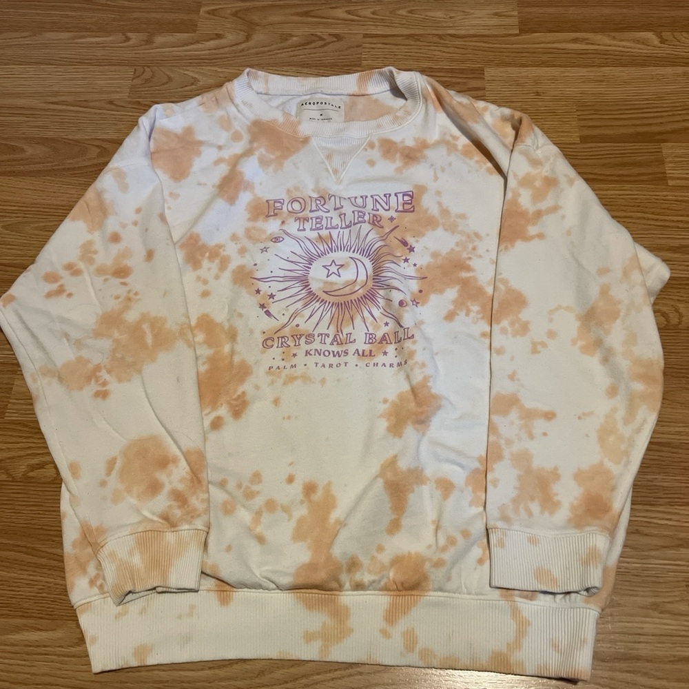 Aeropostale Fortune Teller Tie-Dye Crewneck Sweatshirt - White & Peach